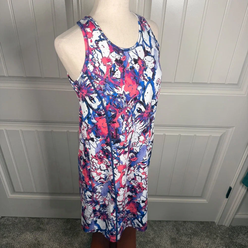 Title Nine Dress Athletic Womens Medium Blue Pink Floral Racerback Sporty Active